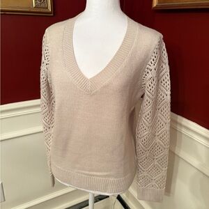 Chic Beige V-Neck Sweater with Lace Sleeves by INDUSTRY. Like new.